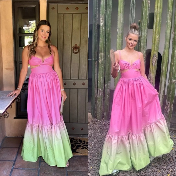 SAU LEE Nova Cutout Maxi Dress Gown in Pink Green Chartreuse Ombre Sz 2 US - Picture 8 of 10